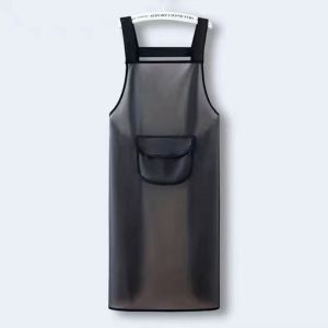 GOODOO กันน้ำกันน้ำได้ ผ้ากันเปื้อนในครัว พีวีซีพีวีซี สีดำโปร่งใส ผ้ากันเปื้อนทำความสะอาดผ้ากันเปื้อน ของใช้ในครัวเรือน ทนน้ำมันทน ผ้ากันเปื้อนทำงานผ้ากันเปื้อน