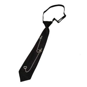 Soft Polyester Crosses Heart Chain Black Ties for School Event and Casual Dates Adjustable Pre Tied Necktie Neckwear
