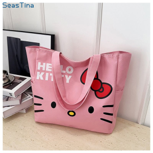 SeasTina| Hello Kitty Waterproof Tote Bag with Large Capacity Perfect for Travel and Daily Use Featuring Cute Bow Print and Multiple Inner Pockets