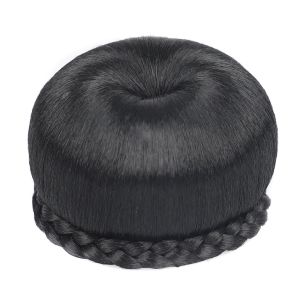 HUNIU Heat Resistant Synthetic Fake Hair Bun Real Easy To Use Clip in Hair Extension Comfortable Natural Glossy Braided Chignon Black Hair Extension