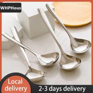 [COD] WHPHous Ship within 24 hours Stainless Steel Big Head Round Spoon Net Red en Dinner Long Handle Stirring Dessert Spoons For Kitchen Accessories Gadgets