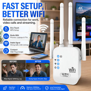 High Speed WiFi Signal Booster WiFi Repeater Range Extender 1200Mbps Dual Band 2.4G 5G Long Range Stable Easy Setup Wireless Network Extender