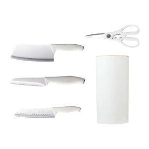 Carote Kitchen knife set 5 pieces Premium White Knife Set With Holder (kitchenknife/chef knife/Santoku knife/scissors/knife hold)
