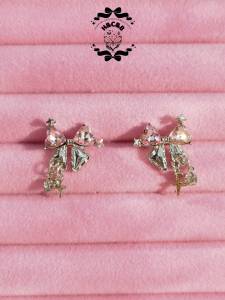 HCB-Sparkling Galaxy Bowknot Ear Studs for Women-Delicate Silver Needle Earrings Sweet.