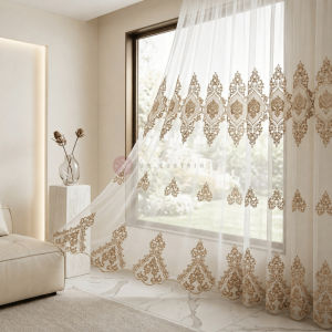 Ready Stock Milano Sheer Langsir Lace Bersulam Bunga Siap Jahit Cangkuk & Ring / Ready Made Day Curtain Hook Ring