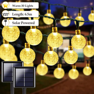 6.5M 30LED Solar Crystal Ball String Lights IP67 Waterproof Outdoor Solar Fairy Garland Lights Flash Decor Lamp for Patio Garden Christmas Wedding Party Camping Porch Decorations