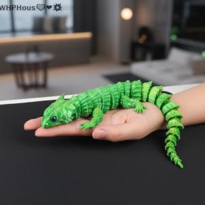 WP💓💛💖 3D Printed Conjoined Lizard Statue Movable Cartoon Ornament for Office Desk Creative Animal Decoration