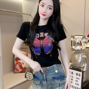 Fashion short-sleeved T-shirt womens new Korean version of the trend butterfly printing design sense round neck short-sleeved T-shirt fashion personality versatile top