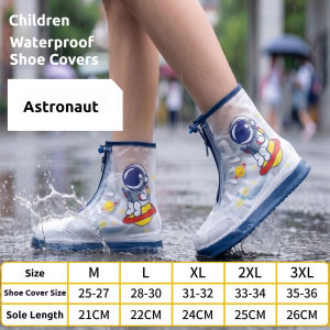 Rain Boots For Kids Astronaut/Elsa Cartoon Shoe Cover for Boy Girl Outdoor Thick Non-Slip Waterproof Shoe Covers