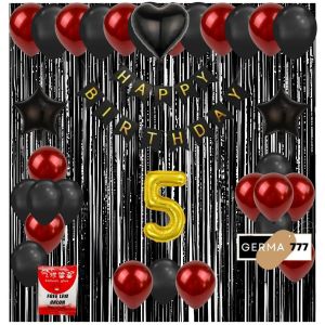 Paket Set Dekorasi Backdrop Pesta Balon Ulang Tahun Anak Banner Happy Birthday Hitam Tirai Ultah