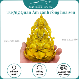 Tượng Phật Bà Quan Thế Âm Bồ Tát Cánh rồng đế hoa sen đặt taplo ô tô xe hơi PKN-153