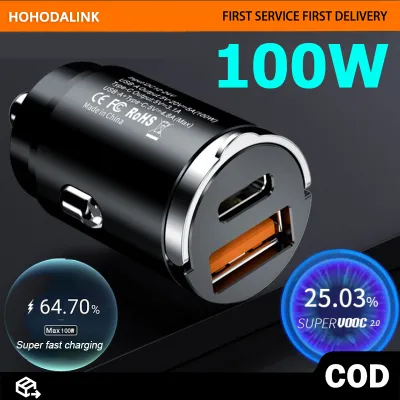 Car Charger Mobil 100W Quick Charger USB Type-C Dual Port 12-24V Charger Mobil Fast Charging