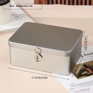 K9SEQ 1Pcs Tinplate Lockable Tin Storage Box Silver Lockable with Keys Desktop Storage Box Portable Coin Storage Box for Jewelry Coins Diaries Office Supplies Storage