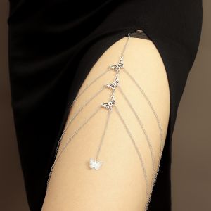 Fashion Butterfly Leg Chain for Women Silver‑Color Multilayer Metal Thigh Body‑Jewelry Trendy Beach‑Style Ladies Leg Accessory for Party Vacation & Club‑Wear