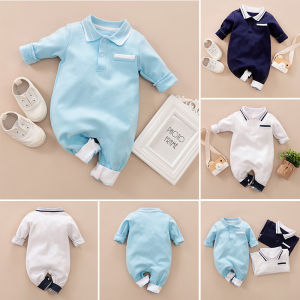 Baby Clothes Sets For Baby Boys Cotton Style Gentleman Polo Collar Solid Long Sleeves Jumpsuit Bodysuit Jumpsuit Romper