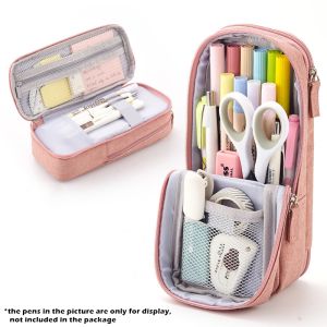 1pc Pen Bag Pencil Case Two Layer Foldable Stand Fabric Phone Holder Storage Pouch for Stationery Office School