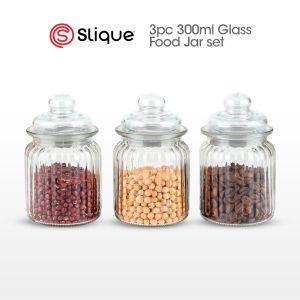 Slique Borosilicate Glass Storage Jar Set Glass Jars with Glass Stainless Bamboo Plastic Lids