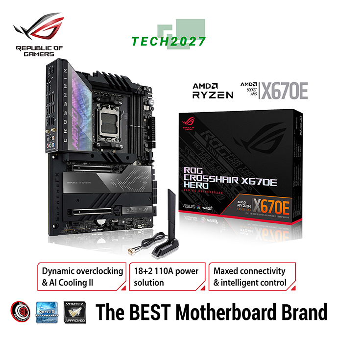 Asus Rog Crosshair X670e Hero Atx Motherboard 18 2 Power Stages Pcie® 50 Ddr5 Support 6114