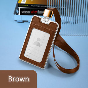 Aluminium Alloy Vertical ID Card Holder with Lanyard Genuine Leather Staff Name Tag Badge Holders Business Office Supplies㏇0706