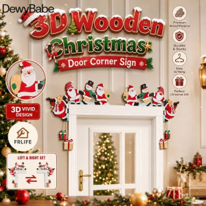 DewyBabe Wooden Christmas Door Corner Sign 3D Printed Santa Snowman Elk Door Frame Wall Decor
