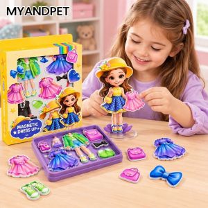 Magnetic Princess Dress Up Doll Toy 90 Pcs 6 Outfit Sets Diy Mix Match Sticker Playset Girls Gift Kids Fridge Magnet Pretend Play