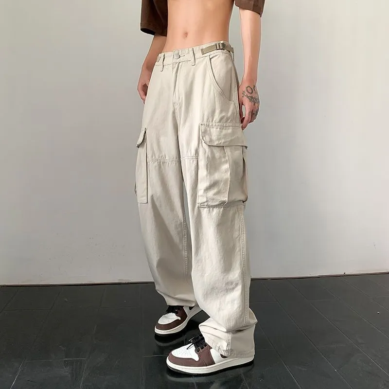 White cargo pants for girls women Korean style high waist loose