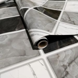 1Roll Stiker Dapur Ukuran Panjang 3 Meter Motif Marmer Putih Glossy Anti Minyak Anti Api