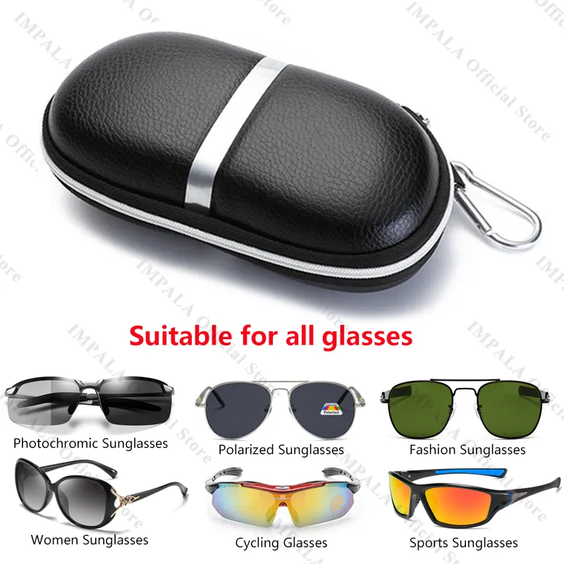 IMPALA JH002 High Quality Leather Sunglasses Case for Men and Women Sports  Glasses with Metal Mountaineering Buckle Portable Cycling Glasses Packaging 