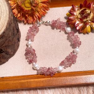 Vòng Tay Handmade Love Bloom Dâu Tây Mix Ngọc Trai - Hợp mệnh Thổ Hoả - Chữa Lành Xoa Dịu Nữ Tính -Bluegems