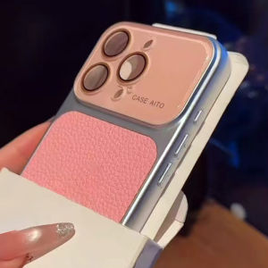 Fashion Crystal Lens Protect Large Window Case For iPhone 17 16 15 14 Pro Max 13 17ProMax Lichee Pattern Shockproof Retro Cover