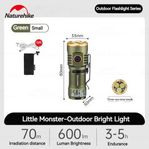 Naturehike Naturehike Portable LED Flashlight Outdoor Ultralight High Powered Electric Lamp Ambient Torch Lights Rechargeable Type-C Port Waterproof 250M Irradiation Range Camping Hiking Picnic Travel Original Nature Hike