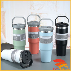 900ml 304 Stainless Steel Handheld Thermos Insulated Vacuum Tumbler Hot or Cold Mugater Bottle with Straw Handle