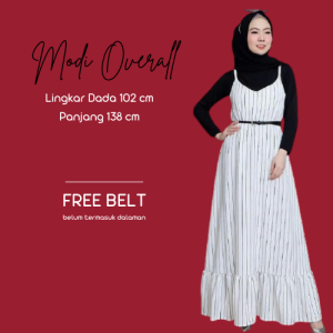 MODI OVERALL (free belt) Terbaru Dress Model Overall Remaja 2021 / Baju Gamis Operall Wanita Muslim Simple Modern Elegan / Baju Kodok Korean Overall Bahan Monalisa Motif Salur / Long Dress Wanita Hijab Kekinian Modern & Elegan / Gamis overall
