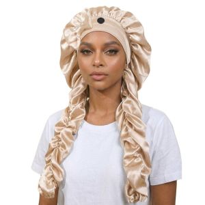 LINSBAYWU Long Curling Ribbons Sleep Bonnet Satin Material Non-Slip Design Heatless Curl Bonnet Gentle Soft Fabric Curling Bonnet For Sleeping