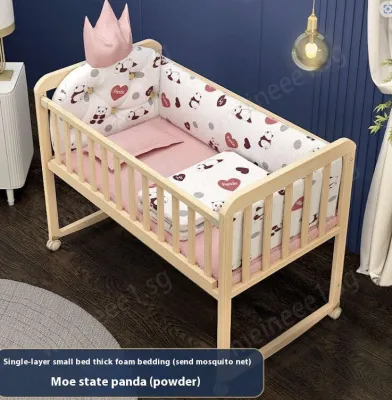 Baby Cot Solid Wood Splicing Large Baby Bed Movable Baby Crib Newborn Multi-Functional Childrens Crib