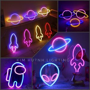 Đèn Led Neon tạo hình hành tinh vũ trụ trang trí decor nguồn pin AA+USB tích hợp 2 trong 1