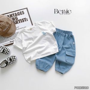 Set bộ áo thun tay ngắn họa tiết khủng long kèm quần jean dài cho bé trai 9 tới 28kg BERNIE P0225B20