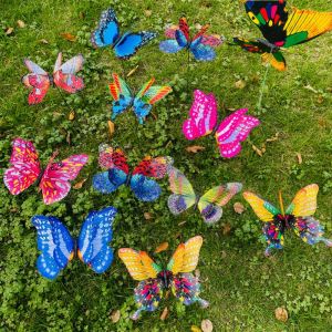 LUXERY 5pcs Large Garden Yard Planter Butterfly Double Layered Colorful 3D Butterfly Stakes Butterfly High Quality Waterproof Party Decor Outdoor Scenic Area Garden Zoo