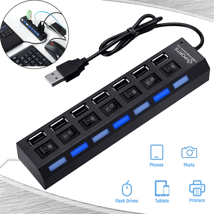 7 Ports Type C HUB USB Expander Splitter For Laptop PC Hard Drive Mouse ...