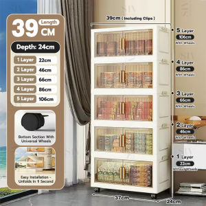 SIV 39-65cm(W)  2/3/4/5 Layers Foldable Storage Cabinet DoubleDoors StorageBox Stackable StorageBox