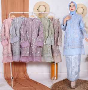 Kemeja Organsa Serut Lengan Panjang dan Rok Songket 2/Setelan Kebaya Wanita Modern