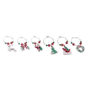 DNFIWN3 Goblet 6Pcs Xmas Marker Table Decoration Christmas Pendants Party Accessories Wine Rings Christmas Decoration