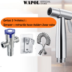 Wapol Bidet Sprary Set With Retractile Sprary Hose Spring Hose With 2 Way Valve Complete Accessories Toilet Spray Parts