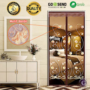 Tirai Magnet Premium Mesh Anti Nyamuk Gorden Magnet Anti Serangga Motif Bordir Embroidery