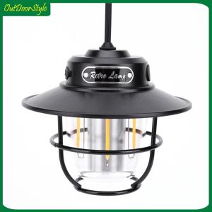 【Arrive 1-3 Days】Outdoor Camping Light IPX4 Waterproof Retro Camping Lamp 4 Gear Pendant Lamp Stepless Dimming Tent Light for Fishing BBQ