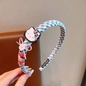 Băng đô kẻ sọc Hello Kitty dễ thương cho trẻ em-Phụ kiện tóc phim hoạt hình đáng yêu với chi tiết nơ và nút