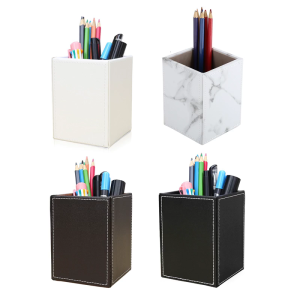 Square Pencil Holders Leather Desk Organizer Multifunctional Makeup Brush Holders For Home Office Bathroom Storage