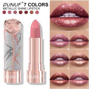 HOTOTO Floral Embossed Metallic Lipstick 7 Colors Pearl Pink Shimmer Lip Glaze  Long Lasting Lip Mud Women