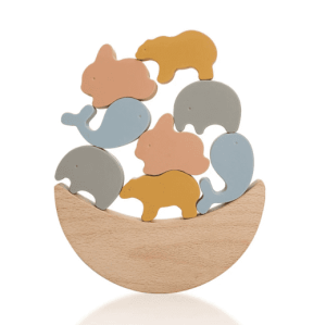 Silicon Stacking Balancing Animals on Wooden Moon Toy
