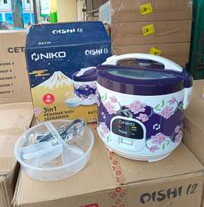 Penanak Nasi Magic Com NIKO OISHI BATIK Kapasitas 18Liter  Anti Lengket - Tutup Kaca - Body Stainless - 3 in 1 - Mermasak Merebus Menghangatkan - 350W - Top Kualitas - Rice Cooker | Megicom | Mejikom Murah 200 Ribuan ~ TASMAN COLLECTION